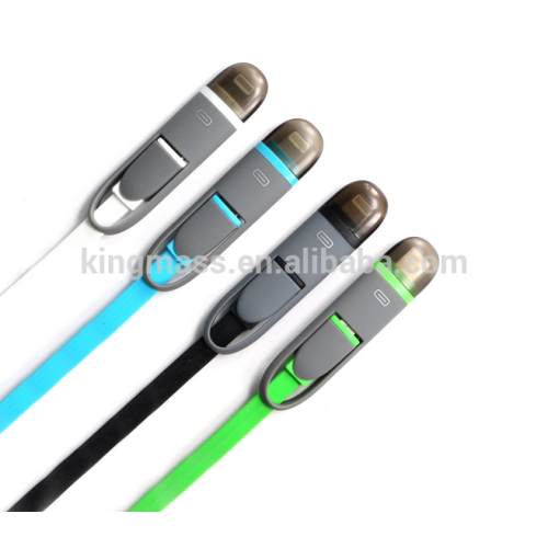 High Quality mobile accessory 2 in 1 durable charging cable for android and iphone